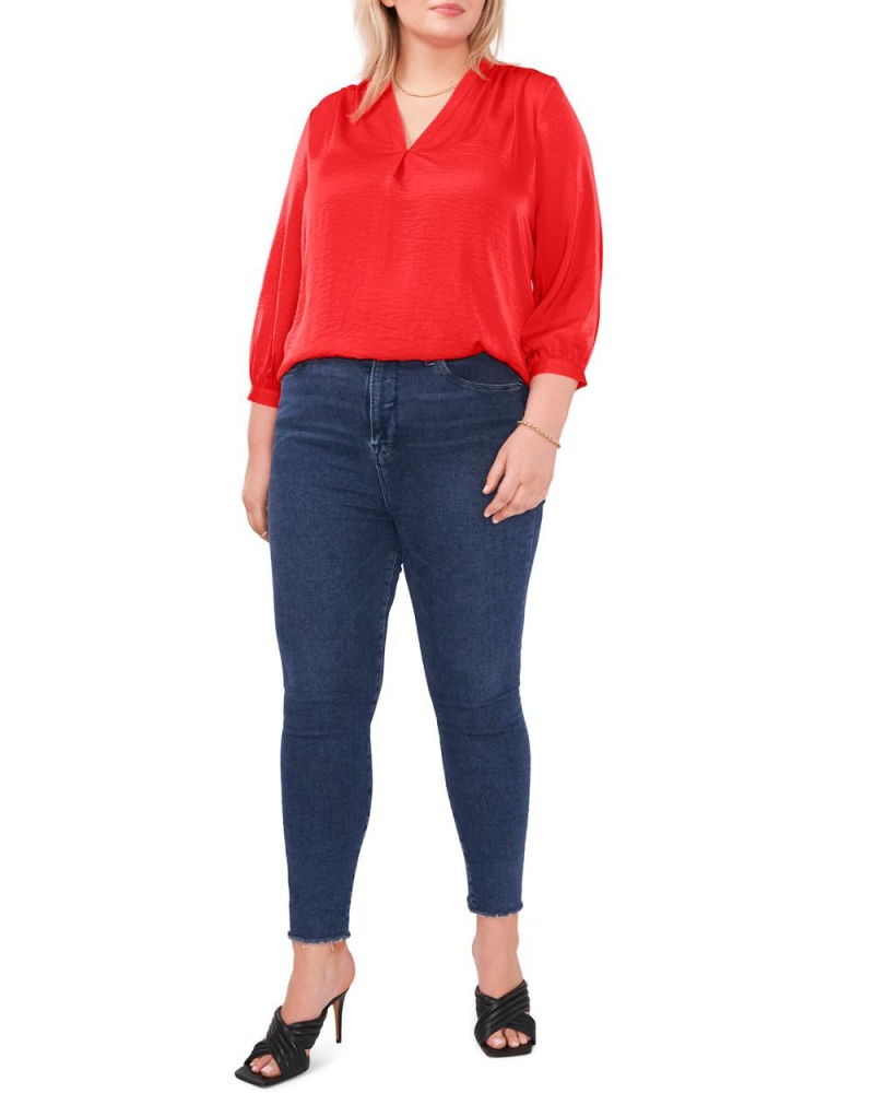 Vince Camuto V-Neck Inverted-Pleat (Plus Size) Bluzka Damske Červené | PLRU-91208