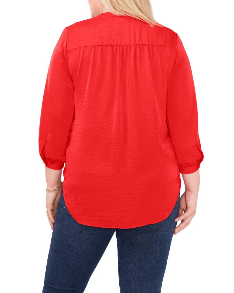 Vince Camuto V-Neck Inverted-Pleat (Plus Size) Bluzka Damske Červené | PLRU-91208