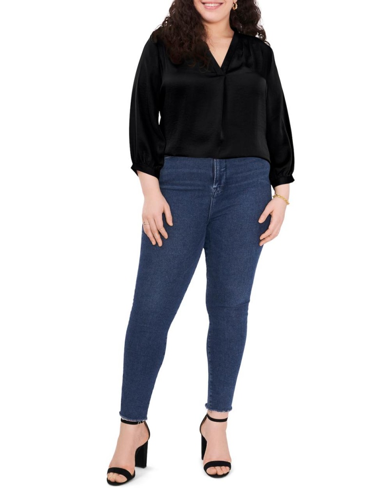 Vince Camuto V-Neck Inverted-Pleat (Plus Size) Bluzka Damske Čierne | NSGX-29748