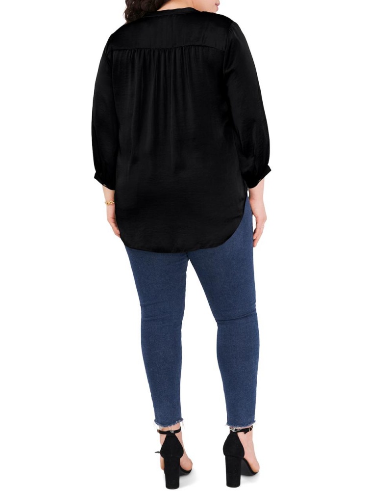 Vince Camuto V-Neck Inverted-Pleat (Plus Size) Bluzka Damske Čierne | NSGX-29748