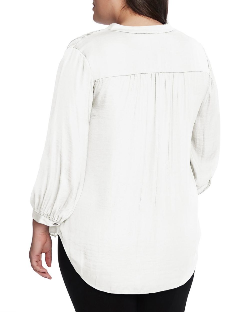 Vince Camuto V-Neck Inverted-Pleat (Plus Size) Bluzka Damske Biele | UVEO-25607