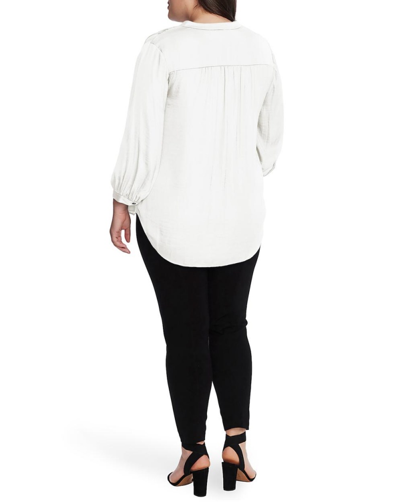 Vince Camuto V-Neck Inverted-Pleat (Plus Size) Bluzka Damske Biele | UVEO-25607