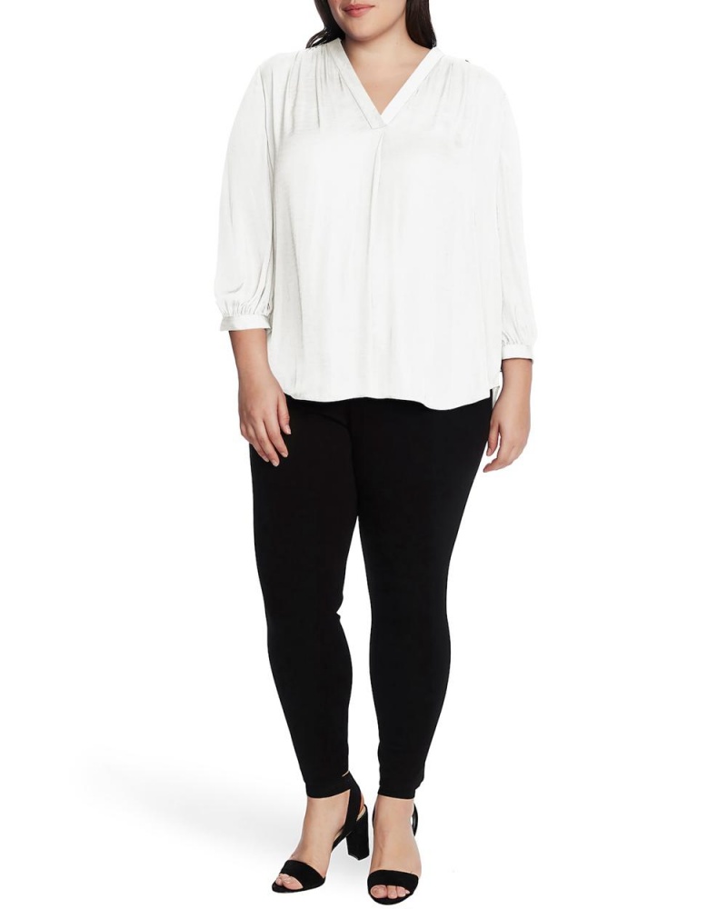 Vince Camuto V-Neck Inverted-Pleat (Plus Size) Bluzka Damske Biele | UVEO-25607