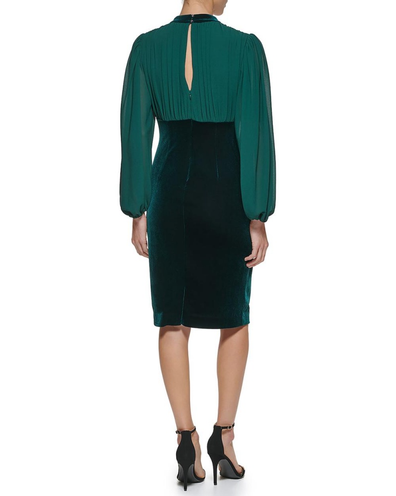 Vince Camuto Velvet And Chiffon V-Neck Mini Šaty Damske Zelene | GIER-19623