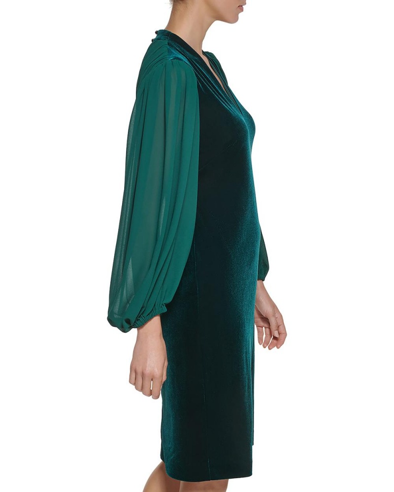 Vince Camuto Velvet And Chiffon V-Neck Mini Šaty Damske Zelene | GIER-19623