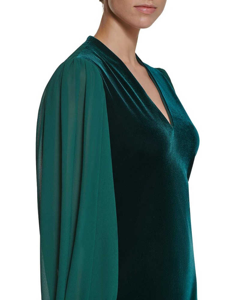 Vince Camuto Velvet And Chiffon V-Neck Mini Šaty Damske Zelene | GIER-19623