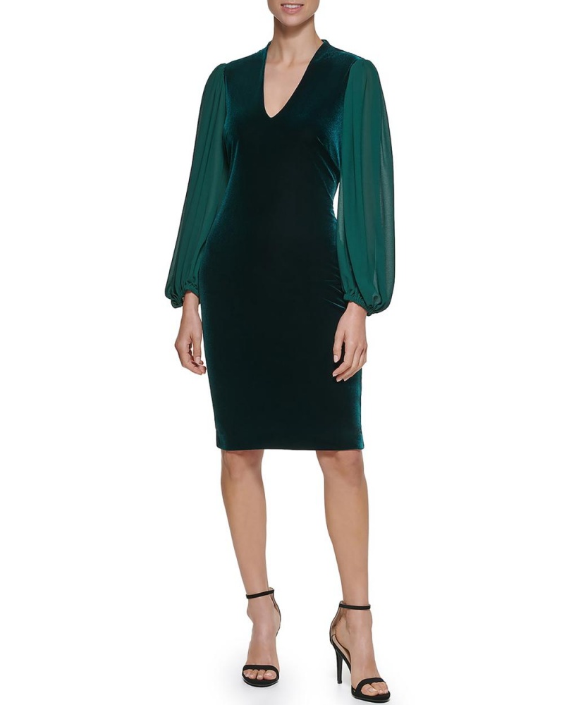 Vince Camuto Velvet And Chiffon V-Neck Mini Šaty Damske Zelene | GIER-19623
