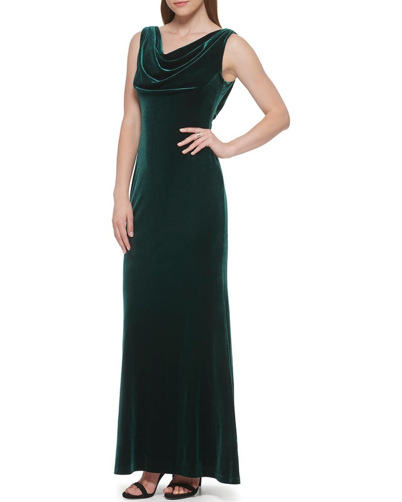 Vince Camuto Velvet Cowl-Neck Gown Maxi Šaty Damske Zelene | YGOQ-85261