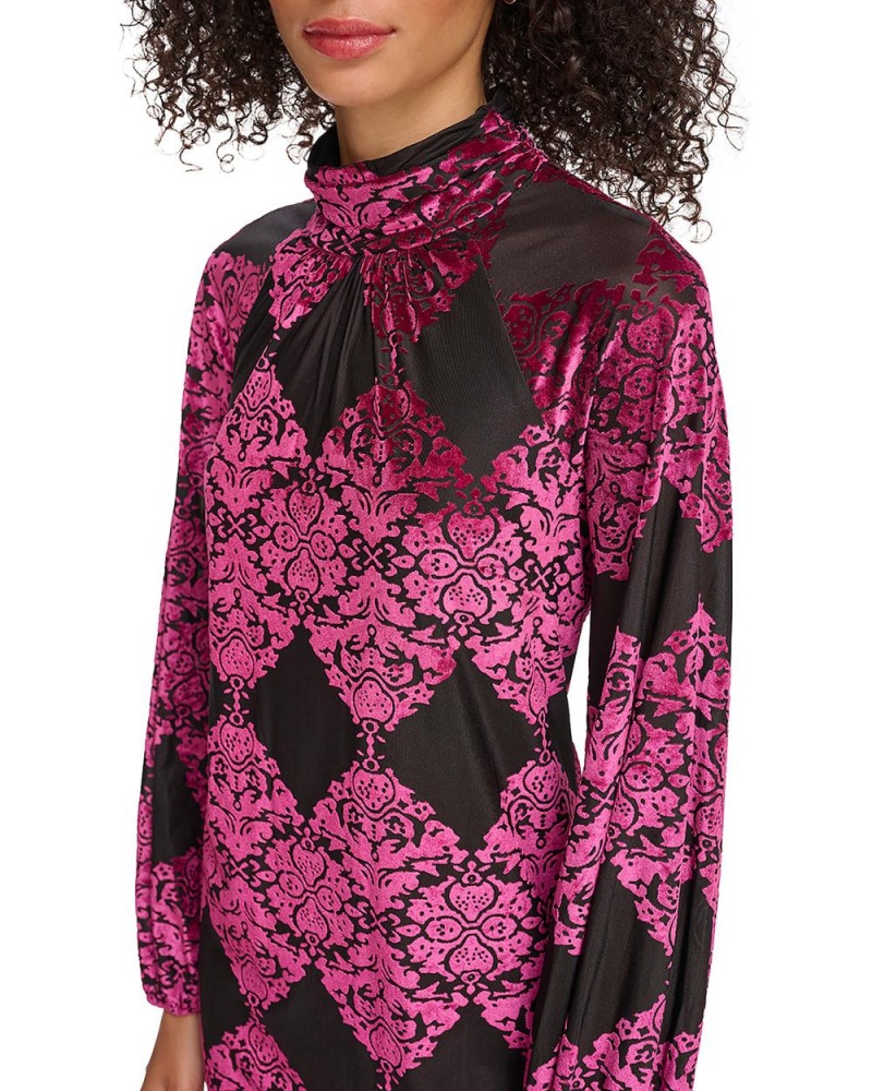 Vince Camuto Velvet Devore Roll-Neck Saty Damske Bordove | LZMB-28306