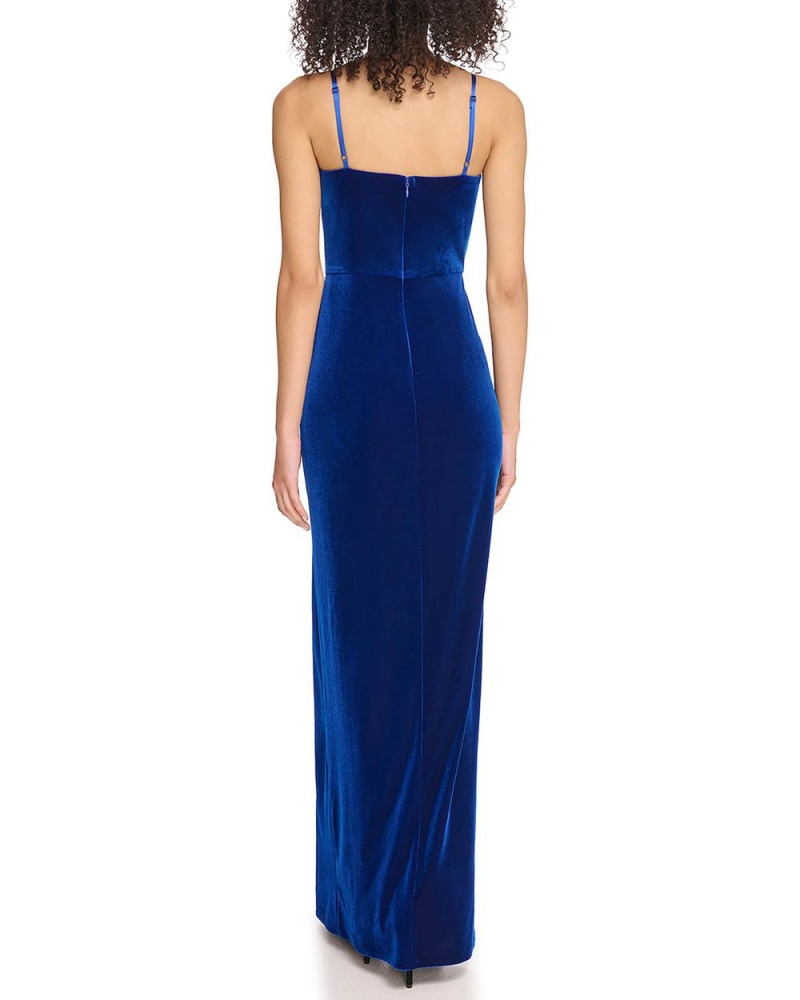 Vince Camuto Velvet Drape-Detail Gown Maxi Šaty Damske Modre | DOUP-15846