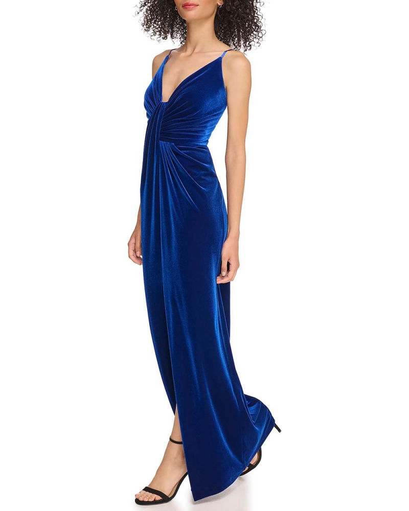 Vince Camuto Velvet Drape-Detail Gown Maxi Šaty Damske Modre | DOUP-15846