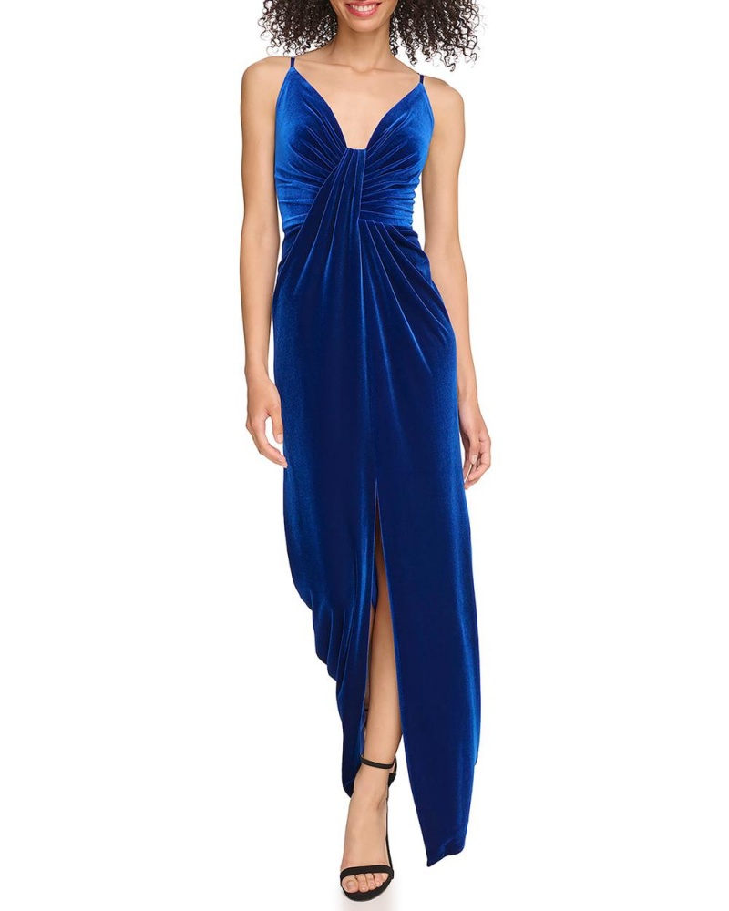 Vince Camuto Velvet Drape-Detail Gown Maxi Šaty Damske Modre | DOUP-15846