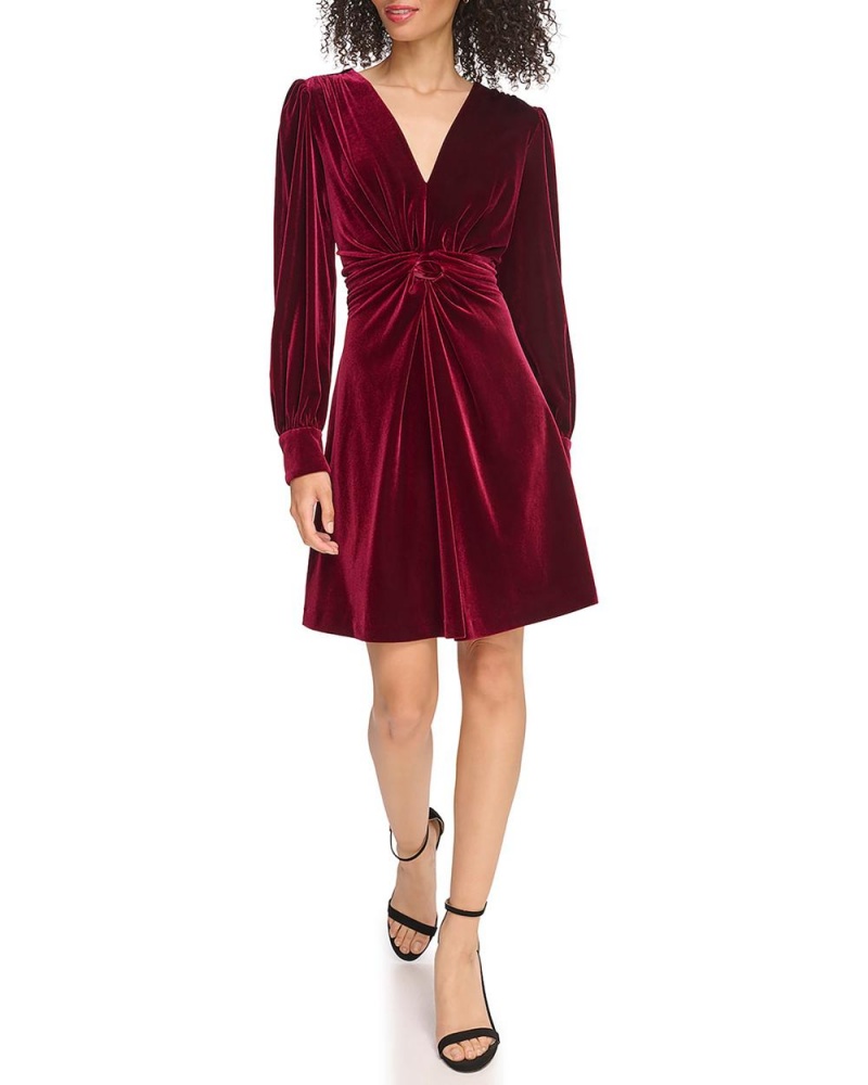 Vince Camuto Velvet Twist-Front Saty Damske Bordove | WXLD-35408