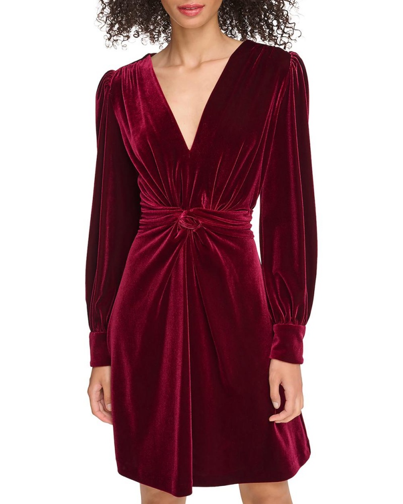 Vince Camuto Velvet Twist-Front Saty Damske Bordove | WXLD-35408