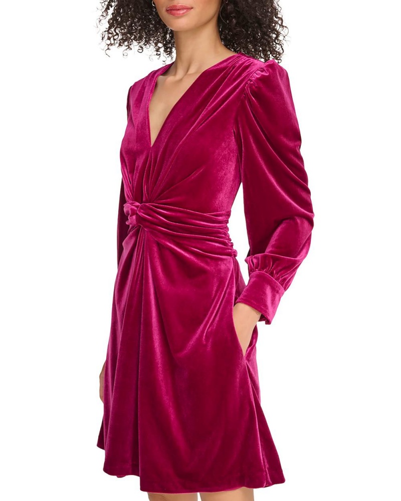 Vince Camuto Velvet Twist-Front Saty Damske Fuchsie Ruzove | EYJA-32198