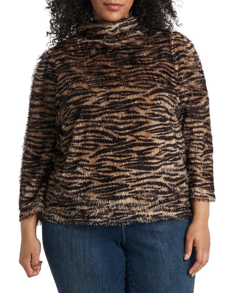 Vince Camuto Zebra-Print Eyelash (Plus Size) Topy Damske Čierne | LGOP-58439